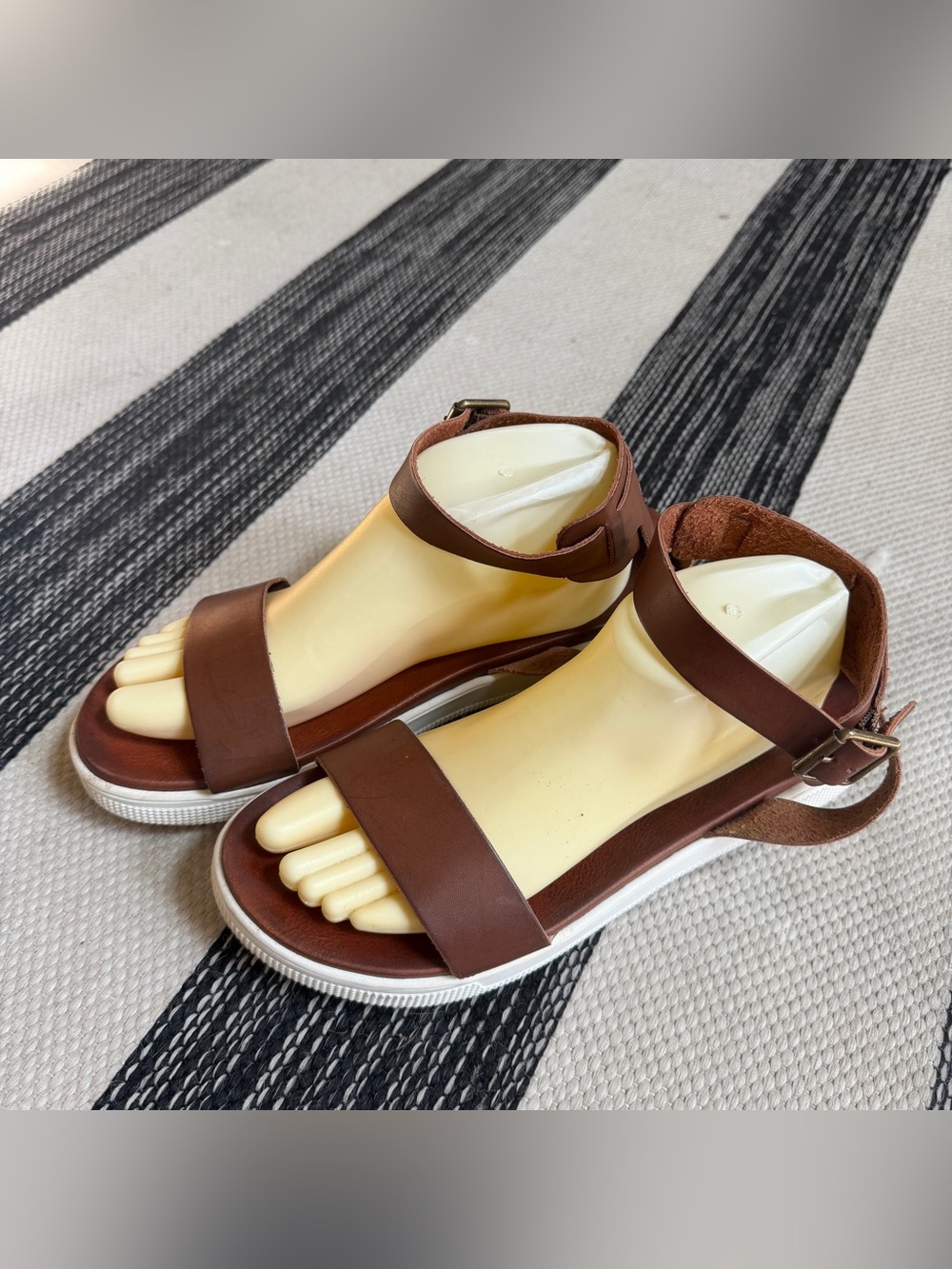 MIA Women's Brown Leather-Look Double Strap Ankle Sandals Size 11